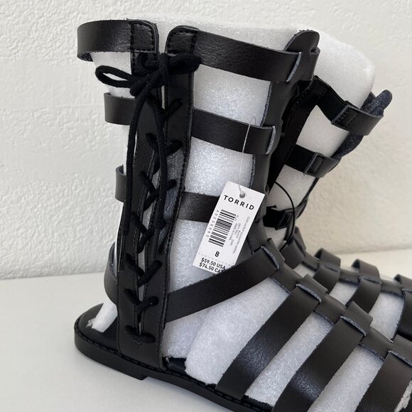 New Torrid Black Cage Laceup Gladiator Sandal - Size 8WW - Picture 3 of 9